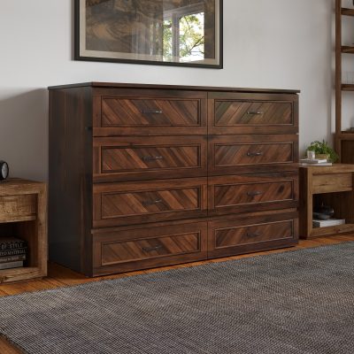 Alpine Murphy Bed Chest with 6" Mattress, Storage Drawer & Built-in Charger