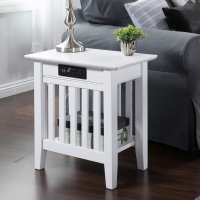Mission Chair Side Table with Built-In Charger