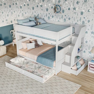 Dover Staircase Bunk Bed with Storage Drawer and Twin Trundle